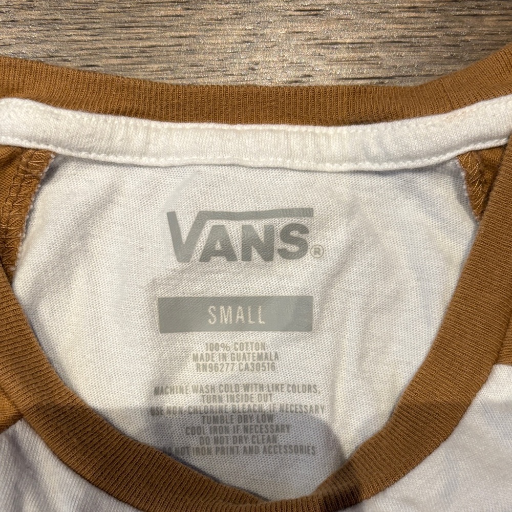 Vans White Crop Raglan Tee with Rust Sleeves - Picture 2 of 2
